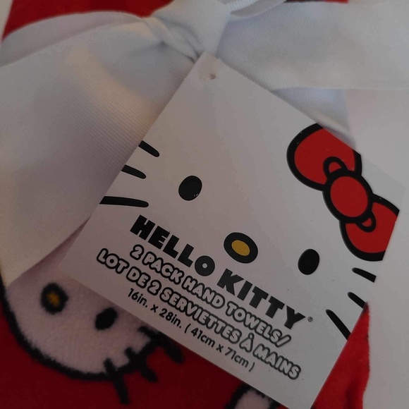 Hello Kitty pack of 2 hand towels red color w/pattern 100% cotton brand new - Picture 11 of 13